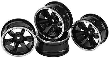 4Pcs 63mm RC Drift Car Tires Hard Tyres Plastic Wheel Rims for 1/10 On-Road Drifting Car for HSP Tamiya HPI Kyosho Spare Parts(Black/Silver) - color: Black/Silver