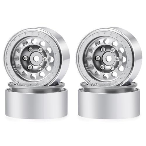 1.3inch beadlock wheels Aluminium RC Rims for 1/18th TRX4M 1/24th Axial SCX24 RC Crawler Car Upgrade Parts (Silver) - color: Silver