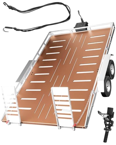 Aluminum RC Trailer for 1/10 1/8 RC Crawler TRX4 TRX6 Redca t Scout II Gen8 Tamiya Scx10 II D90 Wraith,RC Heavy Duty Truck and RC Rock Cars Trailer with RC Trailer Hook Coupler,Brown - color: Brown - (Aluminum Rc Trailer