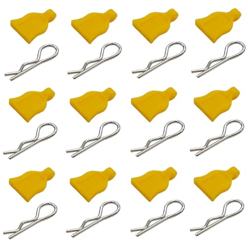 12 Pcs RC Car Universal RC Body Clips with Pull Tabs Car Clips R Clips Compatible with 1/8 1/10 1/12 RC On Road Car Crawler Truck Buggy Shell Replacement Parts TT02 Axial SCX10 (Yellow) - color: Yellow