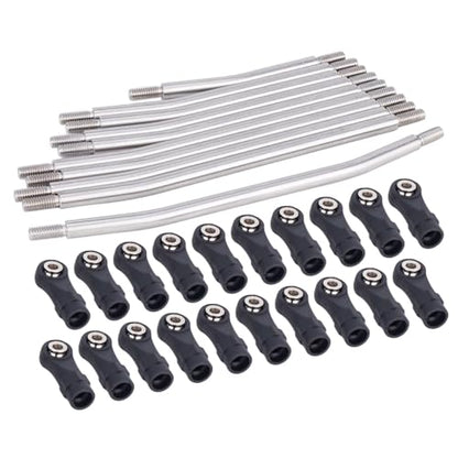 10Pcs Stainless Steel Links Rod Set with Ball End 313/324mm Wheelbase for 1/10 RC Crawler Car Axial SCX10 II 90046 Upgrade Parts (324mm)
