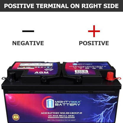 Mighty Max Battery MM-H8 Start and Stop Car BCI Group 49 12V 95Ah, 160RC, 900 CCA Rechargeable AGM Car Battery - style: Group 49