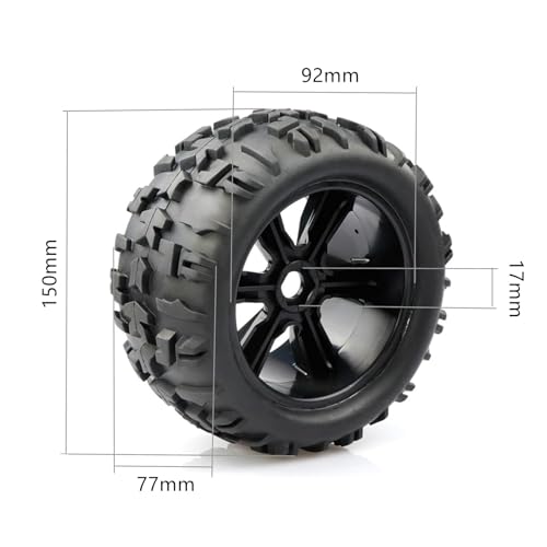 RC Monster Truck Tires and Wheels 17mm Hex Pre-Glued Set with Foam Inserts for 1/8 Arrma Kraton 1/10 Maxx E-Revo (4Pcs)
