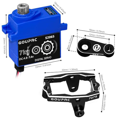 GOUPRC 7KG 2065 Digital Micro Servo Metal Steel Gear Servo with Mount and Servo Horn for 1/18 TRX4M Servo RC Car Upgrade Parts (Black) - color: Black