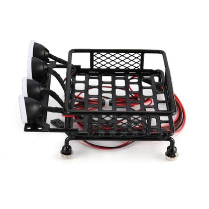 VERBANA 1/10 RC Crawler Car Metal 115X107Mm Luggage Carrier Roof Rack with Spotlights Kit Replacement for Tamiya CC01 CR01 D90 for Axial SCX10 1/10 RC Crawler Car Accessories