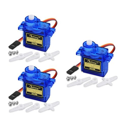 SG90 9g Micro Servo Motors, 3-Pack | 4.8-6V micro servos with 180° travel for RC planes, cars, boats, robots and lightweight motion-control projects.