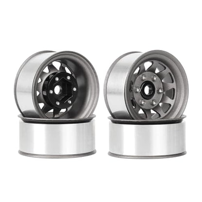 4PCS 1.55 Inch Aluminum Alloy Metal 10Holes Beadlock Wheel Rim Hubs Replacement Accessory for Tamiya AX90069 D90 TF2 CC01 CC02 1/10 RC Crawler Car Upgrade Parts(A-Grey) - color: A-grey