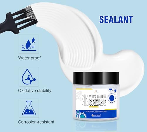 White Lithium Grease 4oz - Multi-Purpose High Temp Lithium Lubricant for Automotive, Marine, Industrial Use - Multi-Purpose Gear Lubricant for Bearings, Chains, Gears - Dielectric Grease with Brush