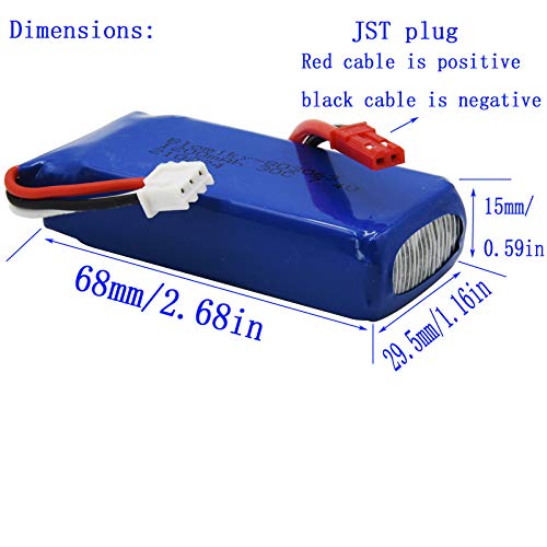 Blomiky 2 Pack 7.4V 1200mAH Lipo Battery Pack with JST Plug and USB Cable Replacement for UDIRC UD1601 UD1602 Pro Fisca Cheewing 1/16 Scale RC Truck RC Helicopter Drone Vehicles / X6 Battery and USB 2