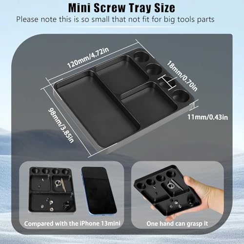 Magnet Tool Tray Aluminum Alloy Screw Tray with Tool Holder RC Parts Fixing for 1/10 RC Cars, Drones, Phone, Computer, Eyeglass, Electronic Multi-Compartment Anti-Loss Organizer Storage Box(Black) - color: Black