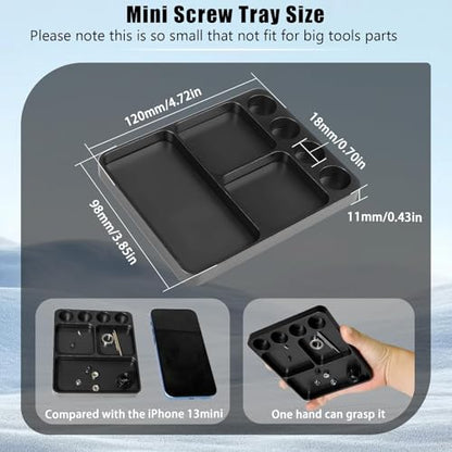 Magnet Tool Tray Aluminum Alloy Screw Tray with Tool Holder RC Parts Fixing for 1/10 RC Cars, Drones, Phone, Computer, Eyeglass, Electronic Multi-Compartment Anti-Loss Organizer Storage Box(Black) - color: Black