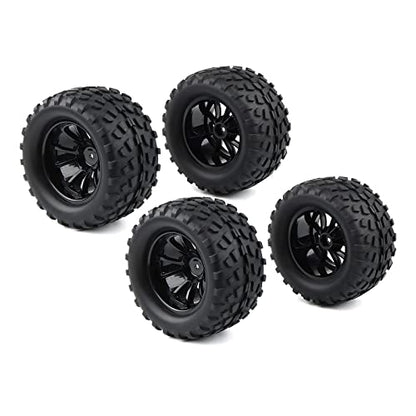 4X RC 1/10 Scale Monster Truck Tires Gravel Tread w/ 5 Spokes Wheel Rim | Black, For Stampede HSP Redcat Volcano XTE PRO - style: Twin 5 Spokes-Black