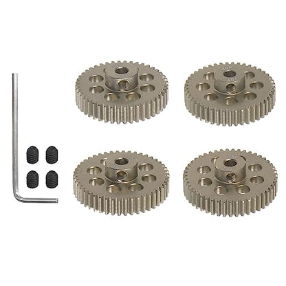 HARFINGTON 48P Hardened Pinion Motor Gear Set 4pcs 44T 45T 46T 47T Fit 1/8 inch RC Motor Shaft 48 Pitch 7075 Aluminum Gears for RC Car, with Hex Key - style: 44T 45T 46T 47T