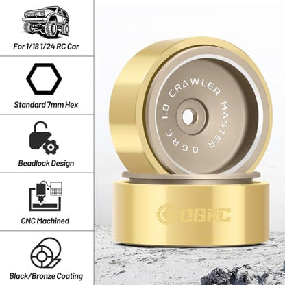 OGRC 32g 1.0 Aluminum Brass Beadlock Wheels for SCX24 AX24 TRX4M RC Car | 128g Total Weight, -3.78mm Offset, Solid Design, for Traxxas Axial Redcat 1/18 1/24 RC Crawler, Bronze - color: Bronze