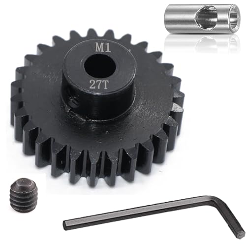 Steel Mod1 5mm Pinion Gear 1PCS, 11-28 M1 Pinion Gear Metal Hardened Steel Fit 5mm RC Motor Shaft with 3.175mm Coupler Compatible with 1/5 1/6 1/8 1/10 1/14 RC Brushless Brush Motor (27T) - size: 27T
