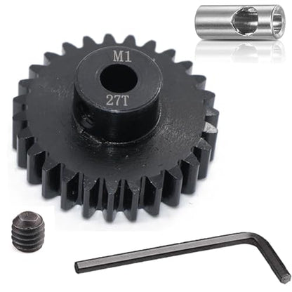 Steel Mod1 5mm Pinion Gear 1PCS, 11-28 M1 Pinion Gear Metal Hardened Steel Fit 5mm RC Motor Shaft with 3.175mm Coupler Compatible with 1/5 1/6 1/8 1/10 1/14 RC Brushless Brush Motor (27T) - size: 27T