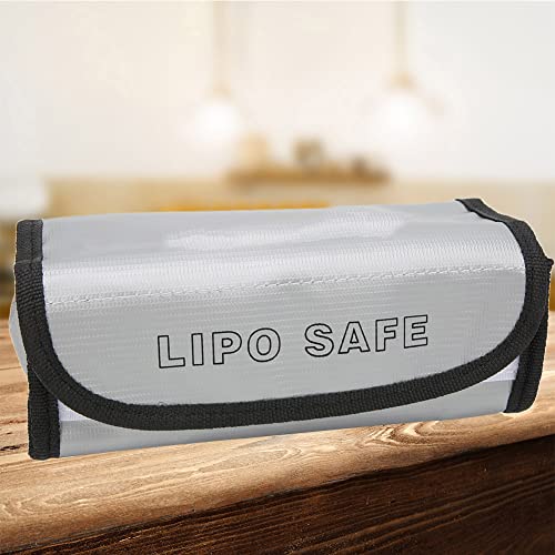 Fireproof Explosion Proof Lipo Battery Bag, Safety Storage Charging Pouch, High Tech Material Bag with Lithium Batteries, 190x75x80mm (Silver)