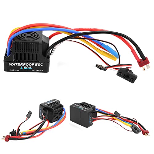 RC 60A Brushless Electronic Speed Controller ESC, Waterproof ESC for 1/8 1/10 Remote Control Car, High Performance ESC with 6V/5A BEC, Enhanced Throttle Response for 2-4S Li - Po