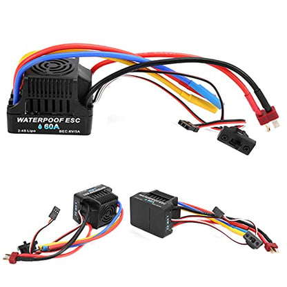 RC 60A Brushless Electronic Speed Controller ESC, Waterproof ESC for 1/8 1/10 Remote Control Car, High Performance ESC with 6V/5A BEC, Enhanced Throttle Response for 2-4S Li - Po