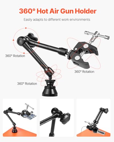 VEVOR Magnetic Helping Hands Soldering Station, 4 Arms Third Hand Tool, with Vise, 3X LED Magnifying Lamp, 4 PCB Holder & 360 Hot Air Gun Holder, Soldering Helper for Electronic Repair Craft Hobby DIY - style: with Heat Gun Holder and Vise