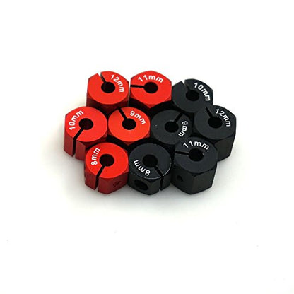 QUE-T Aluminum 10mm Thickness 12mm Wheel Hex Drive Adaptors with Pins & Screws for Most of 1/10 RC Crawler Car Black