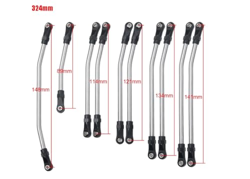 RC Car Parts for Axial for SCX10 II 90046 for SCX10 1/10 RC Car Parts 313/324mm Metal Link Rod Set Linkage Steering W/Ball End Modification RC Car Accessories(324mm) - size: 324mm