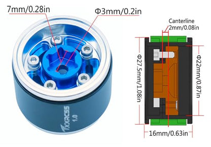 RC 1.0 Beadlock Wheels Offsets -2 Aluminum Rims for AX24 1/18 TRX4M All 1/24 Scale SCX24 Deadbolt RC Crawler Car Wheels Upgrades 4Pc (Blue Silver) - color: Blue Silver