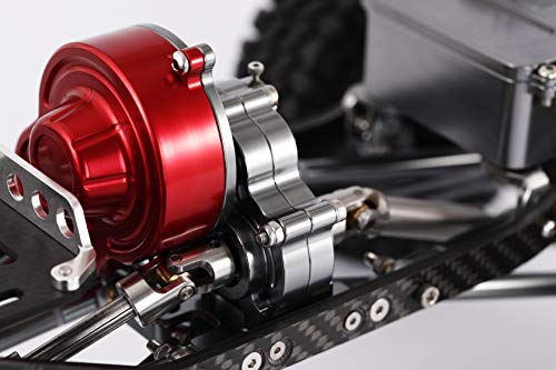 1/10 RC Car Transmission Case Gearbox with Gear Full Alloy Assembled for SCX10 SCX10 II 90047 RC Crawler Car (Titanium) - color: Red