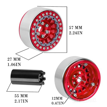 RC 1.9 Dually Beadlock Wheels Rims w/Adjustable Offset for 1/10 TRX4 TRX6 SCX10 SCX10 II 90046 SCX10 III AXI03007 SCX10 Pro Gen7/8 D90 VS4-10 MST CFX RC Crawler Car,4Pcs Alloy Rims,Red - color: Red - (Wheels Rims)
