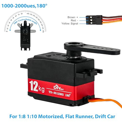 12kg Low Profile Servo 180 TD-9512MG RC Digital Servo Waterproof Full Metal Gear High Speed 1000-2000ues for 1/8 1/10 RC Car Helicopter Tail Robot (Remote Control) - size: Semi-metal 180°-remote