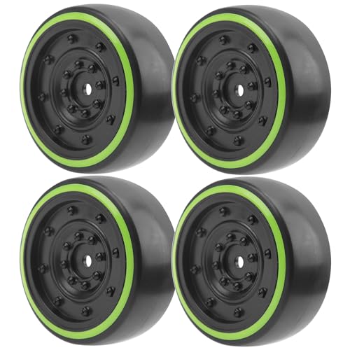 4Pack ShareGoo OD2.55inch Hard Plastic 1/10 RC Drift Car Tires & Wheel Rims 12mm Hex Compatible with Traxxas 4Tec 2.0 HSP Tamiya TT01 TT02 Kyosho RC 1/10 On-Road Drift Drifting RC Car (Green) - color: Green