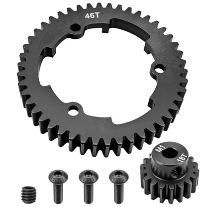 Hardened Steel 46T Spur Gear 1 Mod ＆ 18T Motor Pinion Gear, Fit for Traxxas 1/5 X-Maxx 1/7 XO-1 1/10 Maxx/E-Revo 2.0 VXL Replace #6447