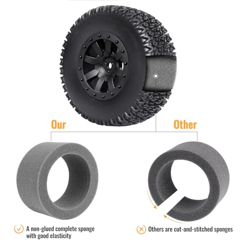 Pre-Glued RC 1/10 Short Course Truck Tires and Wheels Set 12mm Hex for Traxxas Slash 4x4 BL-2S 2WD Losi SCT Redcat Blackout SC HPI, with Foam Inserts - style: Type 2