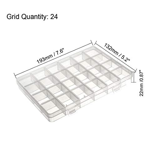 uxcell Component Storage Box - PP Fixed 24 Grids Electronic Component Containers Tool Boxes Clear White 193x132x22mm