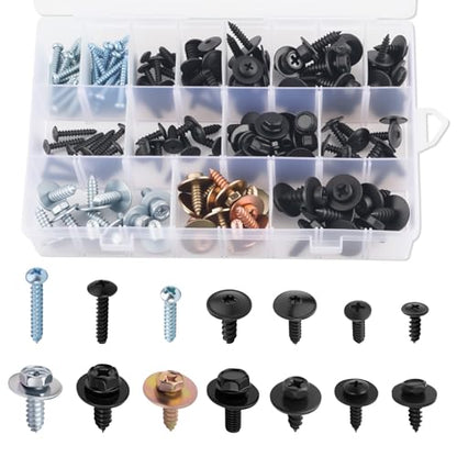 160PCS 14 Size Metal Car Screw Assortment Kit,Multisized Pan Head Self Tapping Screws as Body Bumper Hood Retainer Clips,Universal Automotive Trim Screws Cars Accessories
