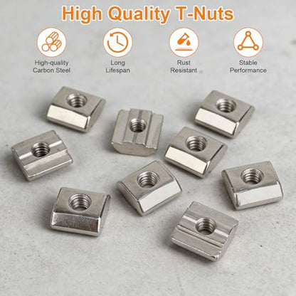 50pcs M6 Sliding T-Nuts for 3030 8mm T-Slot Aluminum Extrusion | Hammer head sliding T-nuts(M6). Carbon steel, nickel-plated. For 3D printers, CNC, laser engravers - size: 50pcs M6 Sliding Nuts