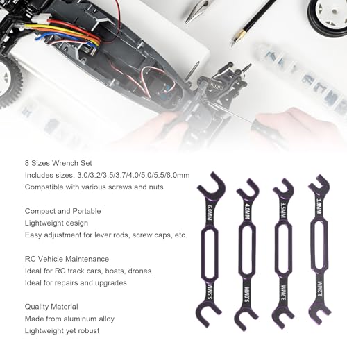 Tyenaza 4Pcs RC Wrench, 3.0 3.2 3.5 3.7 4.0 5.0 5.5 6.0mm Turnbuckle Nut Ball Joint Remover RC Universal Repair Tool for RC Crawler Car Boat (Purple) - color: Purple