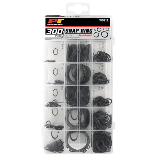 Performance Tool W5212 300-Piece External Snap Ring Assortment Kit | Contains 18 popular sizes of external retaining rings and circlips. Re-sealable plastic storage case included - size: 32 Inch