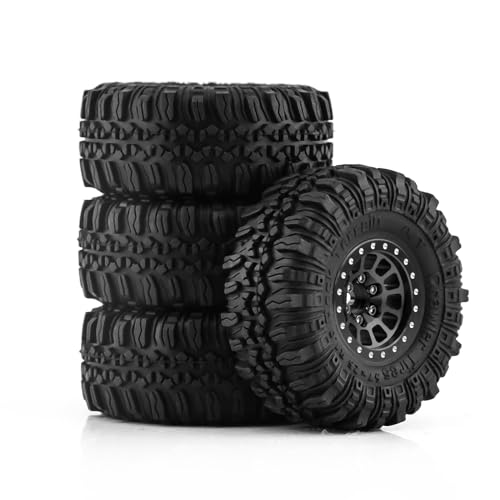 1.0 Beadlock Wheels and Tires 4pcs Aluminum Rim with 7mm Sleeve for RC Crawler Axial SCX24 Gladiator Bronco C10 Deadbolt AX24 TRX4M FCX24 Upgrade Parts (Black)