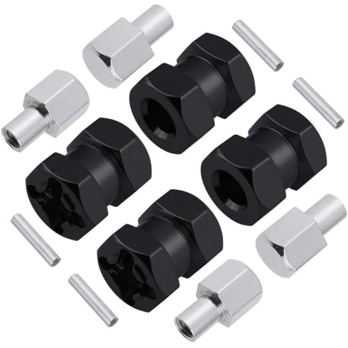 4-Pack HobbyPark 12mm Wheel Hex Drive Hubs Combiner Coupler Aluminum 15mm Offset Extension for 1/10 RC Crawler Car Parts (Black) - color: Black, size: 15mm Length