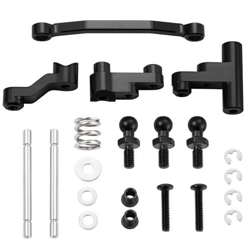 Aluminum Alloy Steering Assembly Set Servo Saver Steering Bellcranks & Drag Link Spring Retainer Parts Compatible with Traxxas 1/18 LaTrax Teton RC Car Upgrades (Black) - color: Black