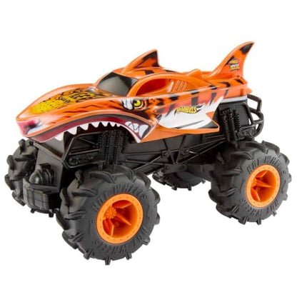 Hot Wheels Monster Trucks HW Tiger Shark RC, Remote-Control Vehicle | 1:24 Scale Oversized Truck with Terrain Action Tires for All-Terrain Driving - style: Tiger Shark