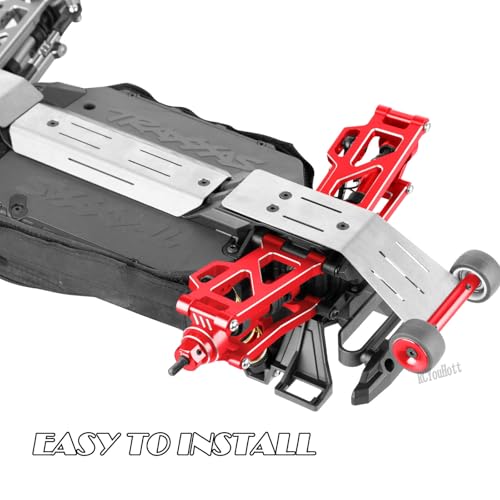 RC Upgrades Part for 1/16 (#107154-1) Mini Maxx 4WD,Tail Wheel/Skid Plate Stainless Steel Chassis/Protective Chassis Dirt Dust Resist Guard Cover/Mount Plate Motor Fixing Mount,Red - color: Red-(for 1/16）