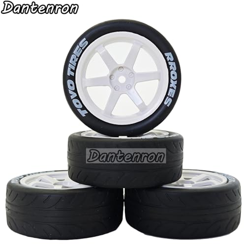 1/10 RC On Road Tires OD 68mm and Hard Plastic Street Wheels 12mm Hex Touring Tyres for 1:10 Rally Racing Drift Car Tamiya TT01 TT02 XV01 HPI KYOSHO HSP PTG2 Traxxas TA06 A959 4PCS (White) - color: White