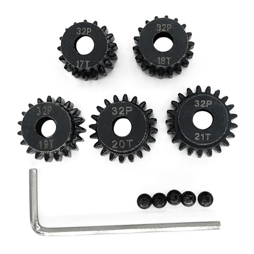 32P 5mm Pinion Motor Gear 17T 18T 19T 20T 21T Hardened Metal Pinion Motor Gear Sets Fit 5mm Shaft Compatible with HPI Kyosho Losi Axial Tamiya 1/8 1/10 RC Car Monster Truck Buggy