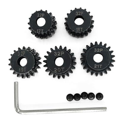 32P 5mm Pinion Motor Gear 17T 18T 19T 20T 21T Hardened Metal Pinion Motor Gear Sets Fit 5mm Shaft Compatible with HPI Kyosho Losi Axial Tamiya 1/8 1/10 RC Car Monster Truck Buggy