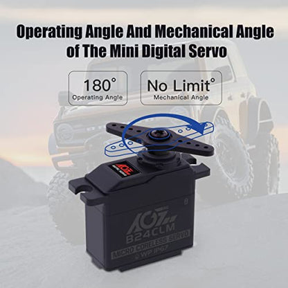 AGFRC B24CLM 6KG IP67 Waterproof Micro Servo for 1/16 RC | 0.085s/60° Speed, HV, Titanium Gears, Programmable, Digital, Coreless Motor, for 1/16 RC Cars, Boats & Crawlers