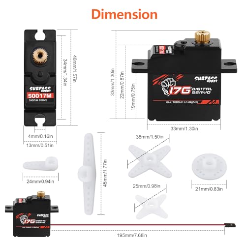 17g Metal Gear Digital Servos, 4-Pack | Compact 17g digital servos for RC aircraft, robots, 1/18 and 1/16 vehicles, boats and ducted-fan models.