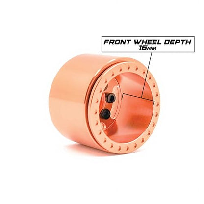 1UP Wheels 1.0" Island Ultra Wide Premium Wheels | Orange | for Axial SCX24, AX24, Traxxas TRX4-M, Redcat Ascent-18, FMS FCX18, 7mm Hex Vehicles - Aluminum Beadlock Wheels - color: Orange