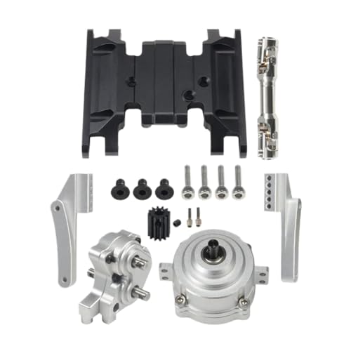 Metal Front Planetary Gearbox Transfer Case Transmission Skid Plate Set for 1/10 RC Rock Crawler II 90046 Chassis Upgrade(Silver Set) - color: Silver Set